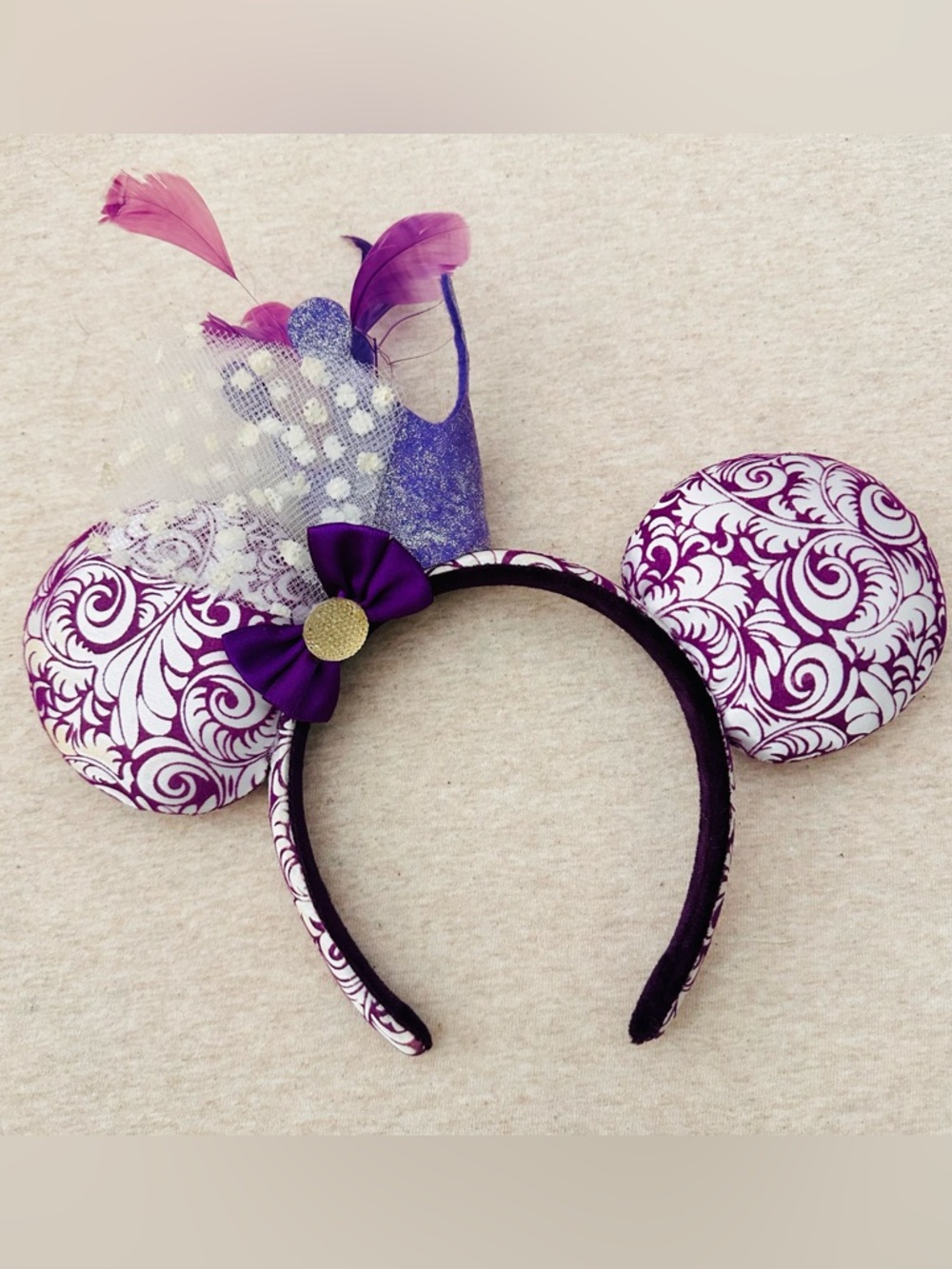 Disney Parks Minnie Mouse Ears Headband Purple Glitter Crown Jubilee